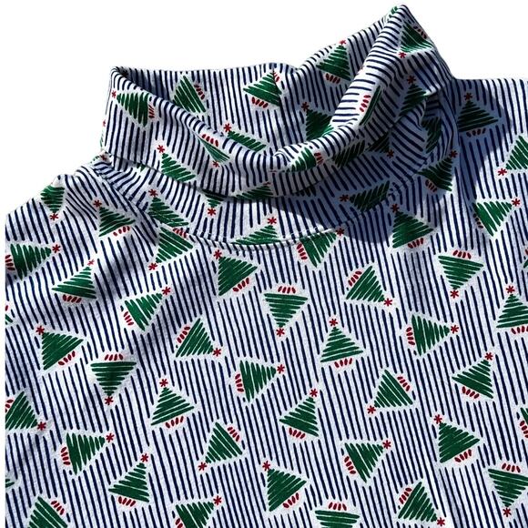 Vtg Christmas Tree white green blue Turtleneck t-shirt Aileen Petites Size Large - Picture 3 of 4